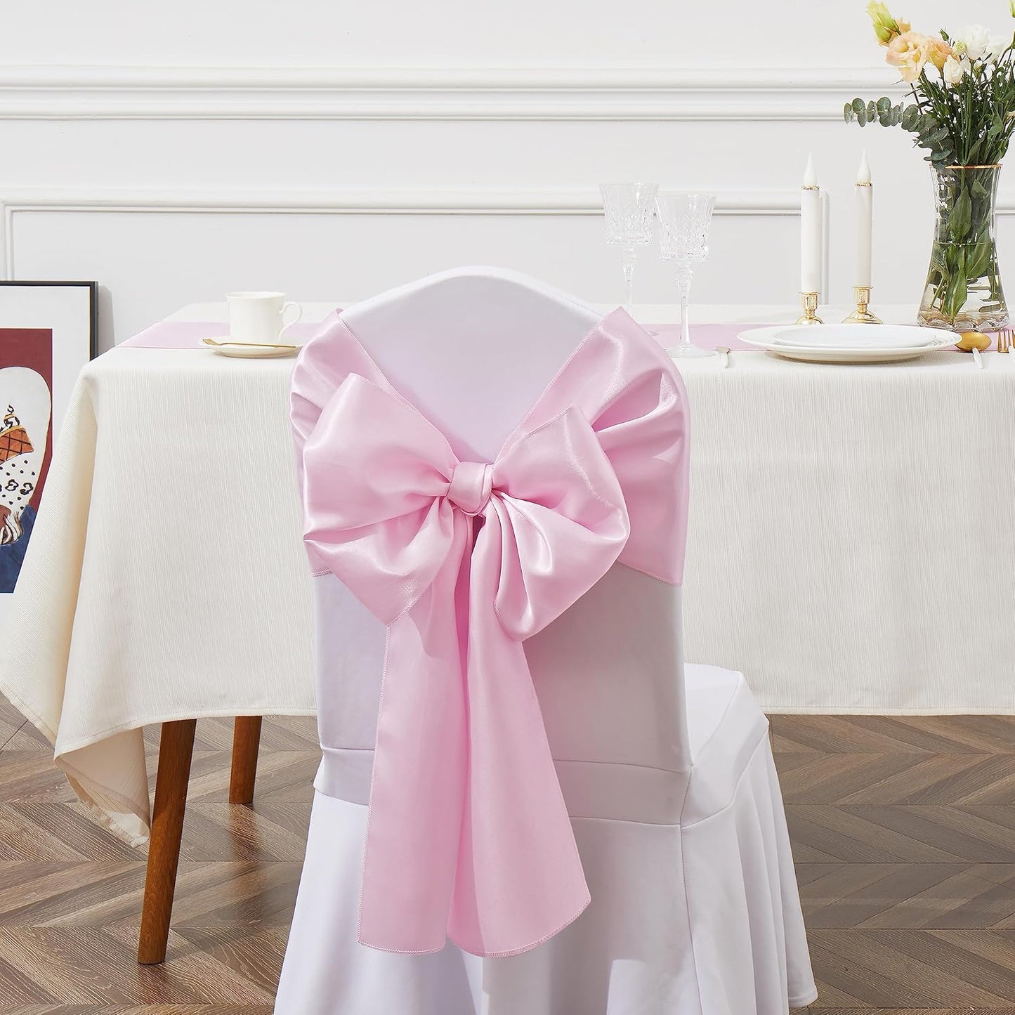 Skiennix Pink Satin Chair Sashes - Elegant Bows for Weddings & Events | 6 x 108 Inch Size