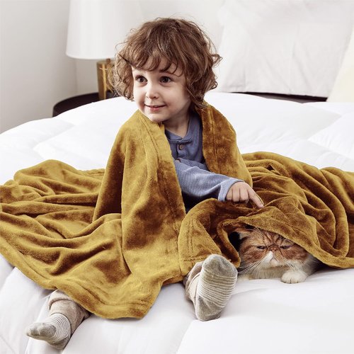 Bedsure GentleSoft Fleece Blanket - Cozy Small Throw for Kids, 43x55 Inches, Gold Color