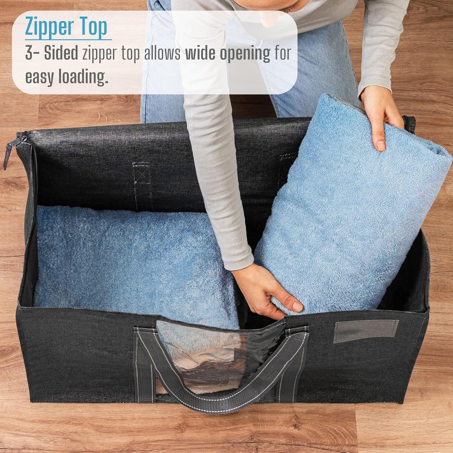 VENO Moving Bags - Extra Large Heavy-Duty Storage Bins with Clear Window & Zippers | Dark Gray, 2 Pack