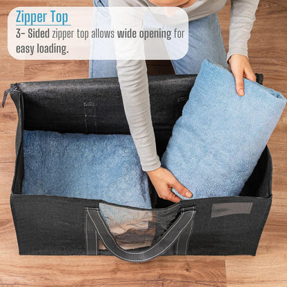 VENO Moving Bags - Extra Large Heavy-Duty Storage Bins with Clear Window & Zippers | Dark Gray, 2 Pack