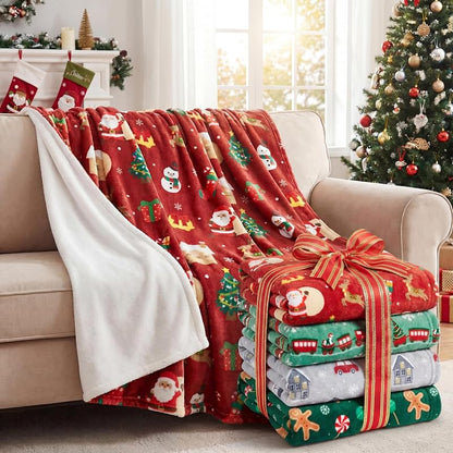 4 Pack Christmas Fleece Throw Blankets 50 x 60 in with Santa Snowman Pattern (Variation: 50 x 60")