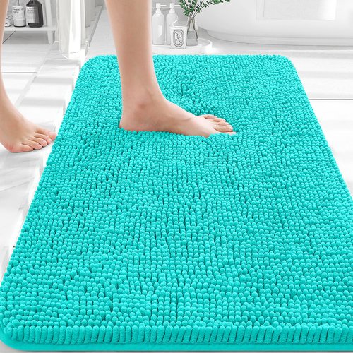 OLANLY Bathroom Rugs 30x20, Extra Soft Absorbent Chenille Bath Rugs, Rubber Backing Quick Dry, Machine Washable Bath Mats for Bathroom Floor, Tub and Shower, Home Decor Accessories, Teal