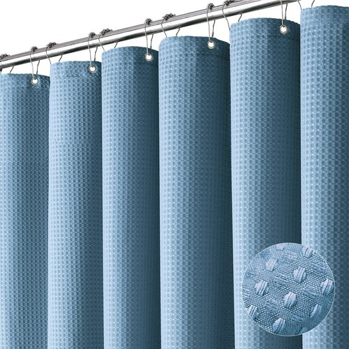 Dynamene Long Fabric Shower Curtain - 78 inch Long Waffle Weave Weighted Cloth Shower Curtains for Bathroom, Heavy Duty Hotel Spa Luxury Bath Curtain Set with 12 Plastic Hooks,72x78, Moonlight Blue
