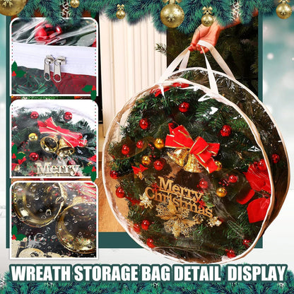 Shappy Clear Christmas Wreath Storage Bag - 24-Inch Wreath Container with Dual Zippers & Reinforced Handles