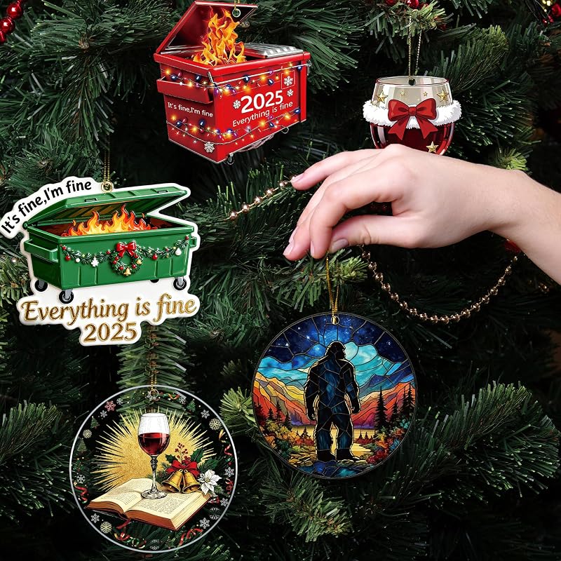 Everything's Fine Dumpster Fire Ornament - Funny Christmas Ornament 2026, 3.95in with Ribbon