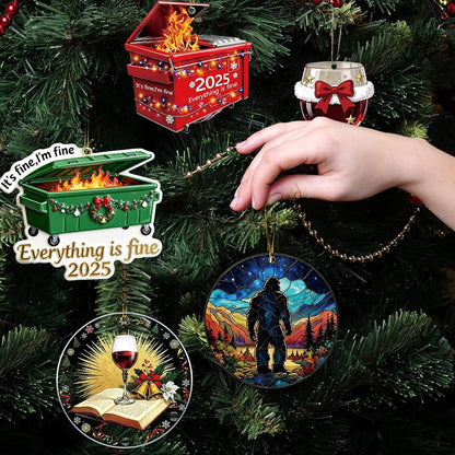 Everything's Fine Dumpster Fire Ornament - Funny Christmas Ornament 2026, 3.95in with Ribbon