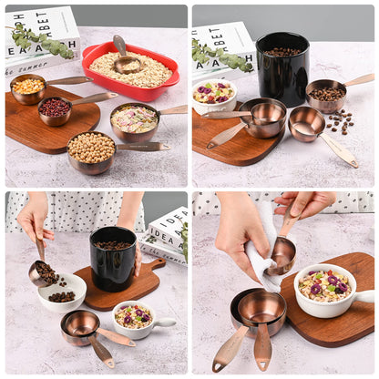 Smithcraft Measuring Cups and Spoons Set, 12 Pieces Stainless Steel Measuring Cup Set, Metal Copper Measuring Cups Spoons, Dry & Liquid Kitchen Measure Cup Spoon & Leveler & Measure Equivalents