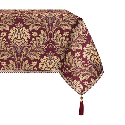 Jacquard Burgundy Red Rectangle Tablecloth 60x120 Inch - Damask Pattern, Water-Resistant