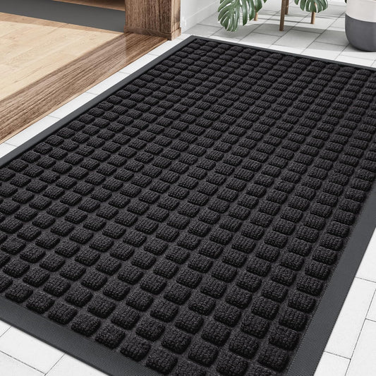 Smiry Heavy Duty Front Door Mat - Non-Slip Natural Rubber Doormat, Easy Clean, 35x23 Inch, Black