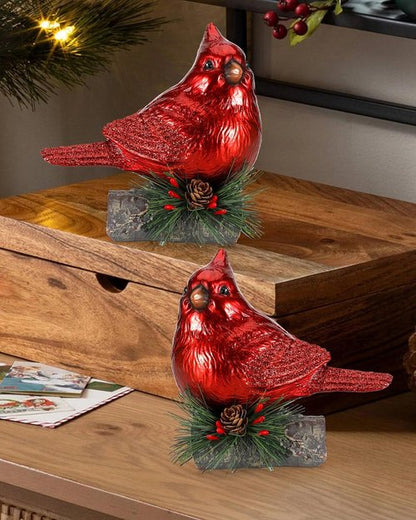 iStatue Red Cardinal Bird Figurines Set of 2 - 6.3'' Realistic Resin Statues for Holiday Home Decor