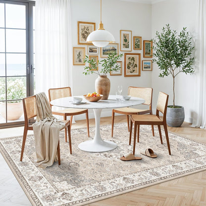 Skiennix Washable 5x8 Area Rug - Vintage Water-Resistant Soft Carpet for Living Room & Bedroom | Beige