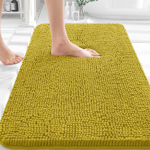 OLANLY Bathroom Rugs 36x24, Extra Soft Absorbent Chenille Bath Rugs, Rubber Backing Quick Dry, Machine Washable Bath Mats for Bathroom Floor, Tub and Shower, Home Decor Accessories, Deep Mustard
