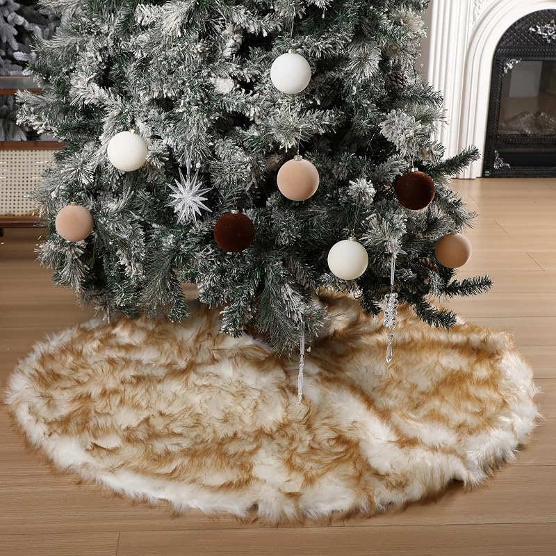 Halloscume 48-Inch Faux Fur Christmas Tree Skirt - Thick, White with Yellow Tip - Variation of THIS listing