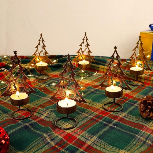 Juegoal Tea Light Candle Holders Set - Rust-Proof Metal Tree & Reindeer Decor | Holiday Centerpiece for Mantel