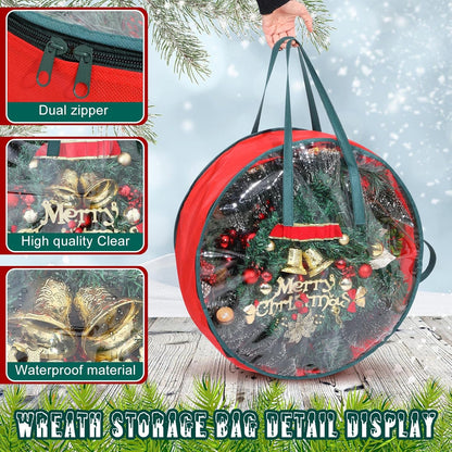 Shappy Wreath Storage Bag - 4 Pcs Red Clear Window Containers with Handle | 36 Inch Holiday Garland