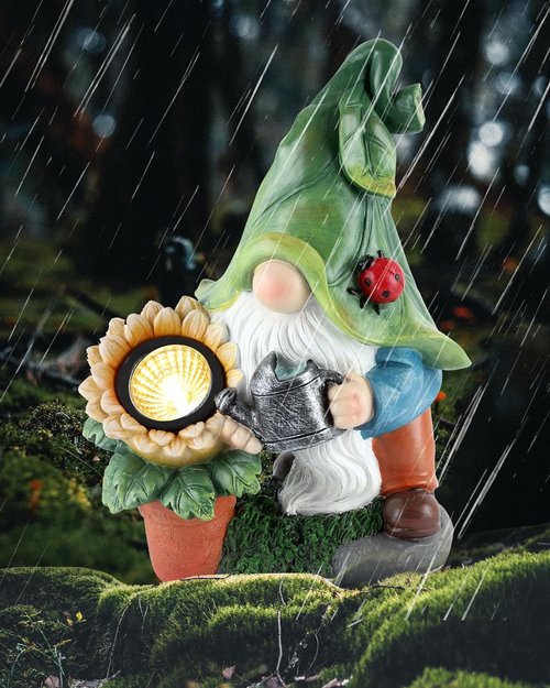 iStatue Large Solar Garden Gnome Figurine - 12-Inch Hand-Painted Outdoor Patio Decor & Lawn Ornament