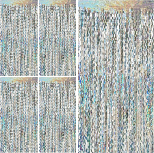 Skiennix Tinsel Foil Fringe Curtains - Sparkling Wavy Backdrop for Party Decorations | Photo Booth Props