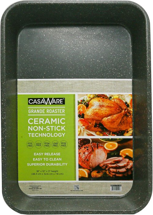 CasaWare Grande Lasagna Roaster Pan - Extra Large 18 x 12 x 3-Inch, Ceramic Coated Non-Stick (Silver Granite)
