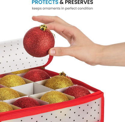 ZOBER Christmas Ornament Storage Box - Store 128 Ornaments with 2-Sided Zipper - Red (Pack of 2)