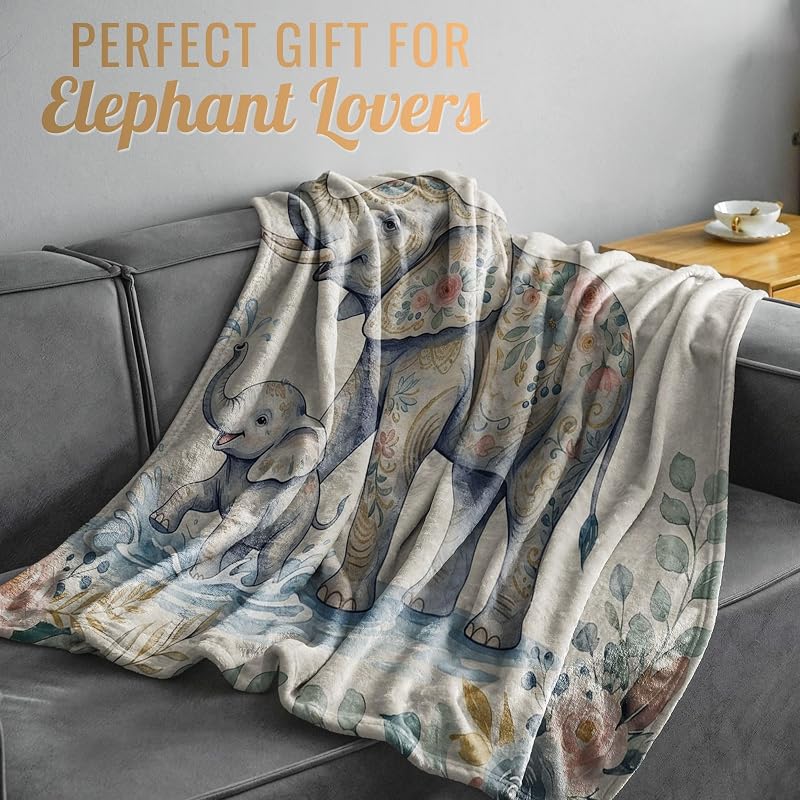60x80 Inch Elephant Floral Throw Blanket - Soft Flannel Blanket for Women