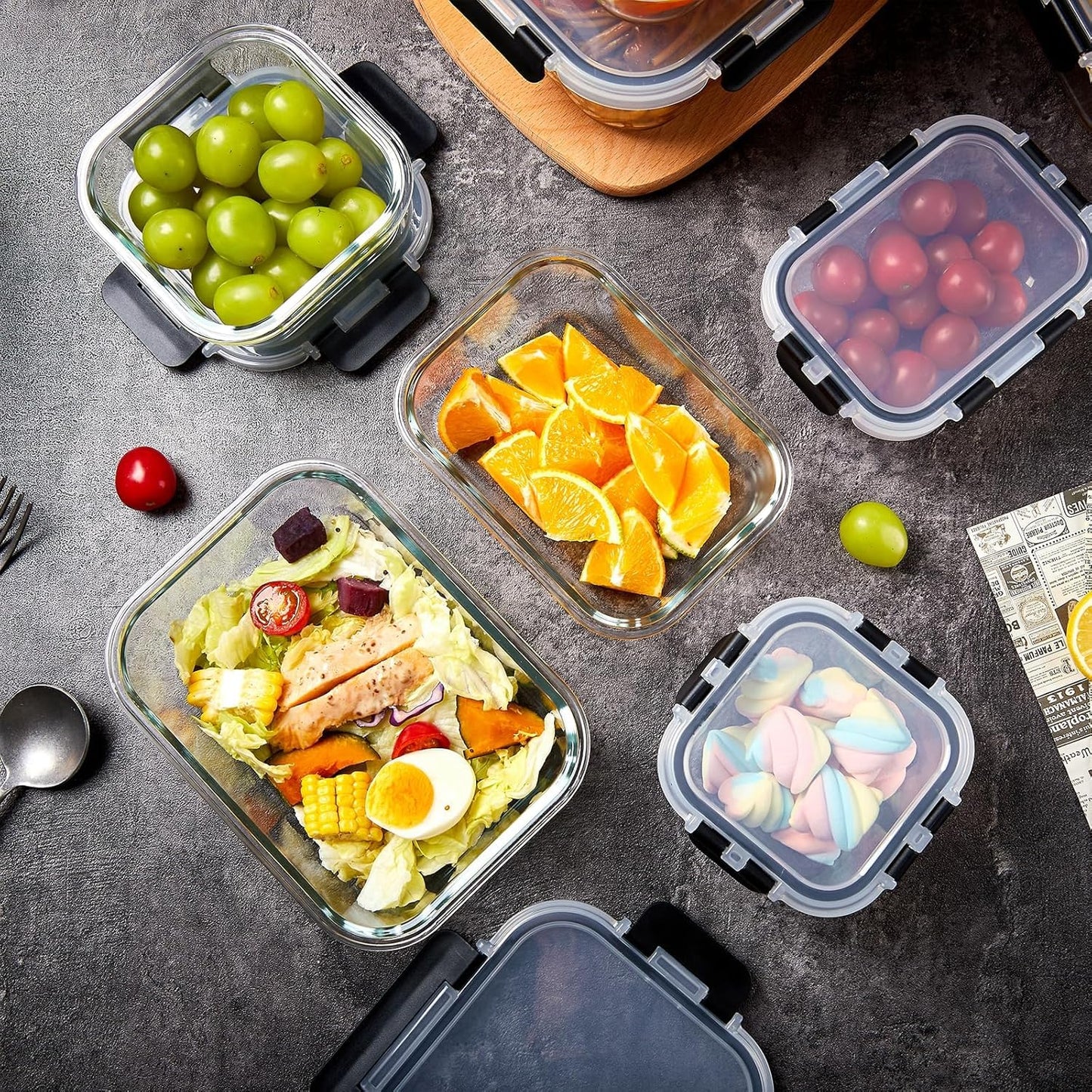 Regine Switzerland Glass Meal Prep Containers - Extra Thick Airtight Food Storage Set | 8 Pack (310ml-1510ml)