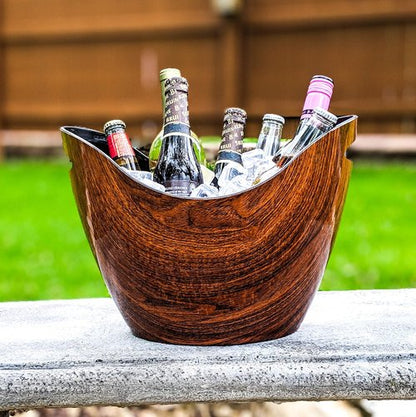 BREKX Cherry-Oak Wood Curved Beverage Tub, Wine Chiller and Ice Bucket, 8 Quarts