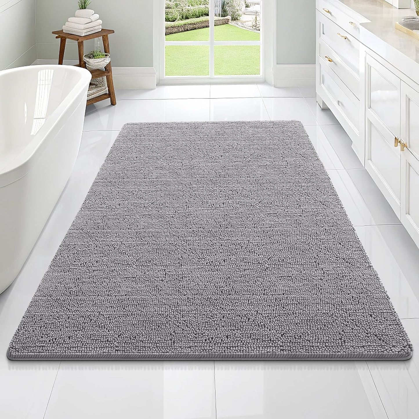 OLANLY Large Bathroom Rugs - Extra Soft Chenille Bath Mats with Rubber Backing | Quick Dry, Machine Washable, Grey 70x46