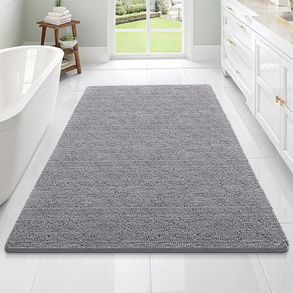 OLANLY Bathroom Rugs 70x46, Extra Soft Absorbent Chenille Bath Rugs, Rubber Backing Quick Dry, Machine Washable Bath Mats for Bathroom Floor, Tub and Shower, Home Decor Accessories, Grey