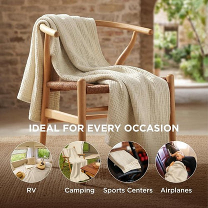 Bedsure 100% Cotton Muslin Blanket - Large 50x70 Inches, Soft & Breathable 4-Layer Throw in Linen Beige for Couch Decor & Travel