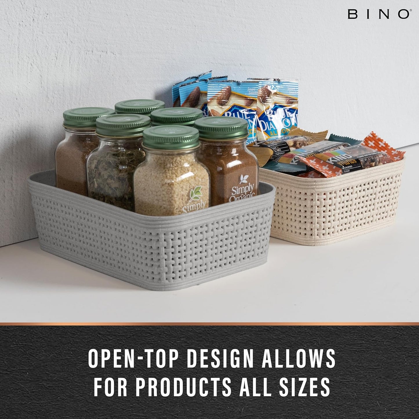 BINO Woven Plastic Basket - Stylish Home Organization | XS Natural Grey, 5-Pack | Jute Collection