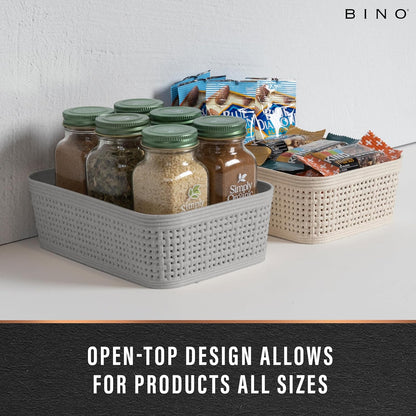 BINO Woven Plastic Basket - Stylish Home Organization | XS Natural Grey, 5-Pack | Jute Collection