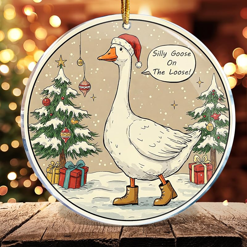 Funny Christmas Ornament - Silly Goose On The Loose 2 Acrylic Hanging Decoration, 3.6 in