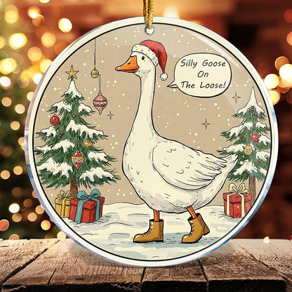 Funny Christmas Ornament - Silly Goose On The Loose 2 Acrylic Hanging Decoration, 3.6 in