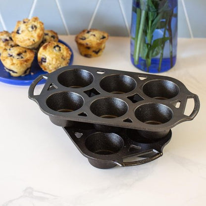 Lodge Cast Iron Muffin Pan - Durable Set of 2 for Perfectly Baked Muffins | Non-Stick Finish