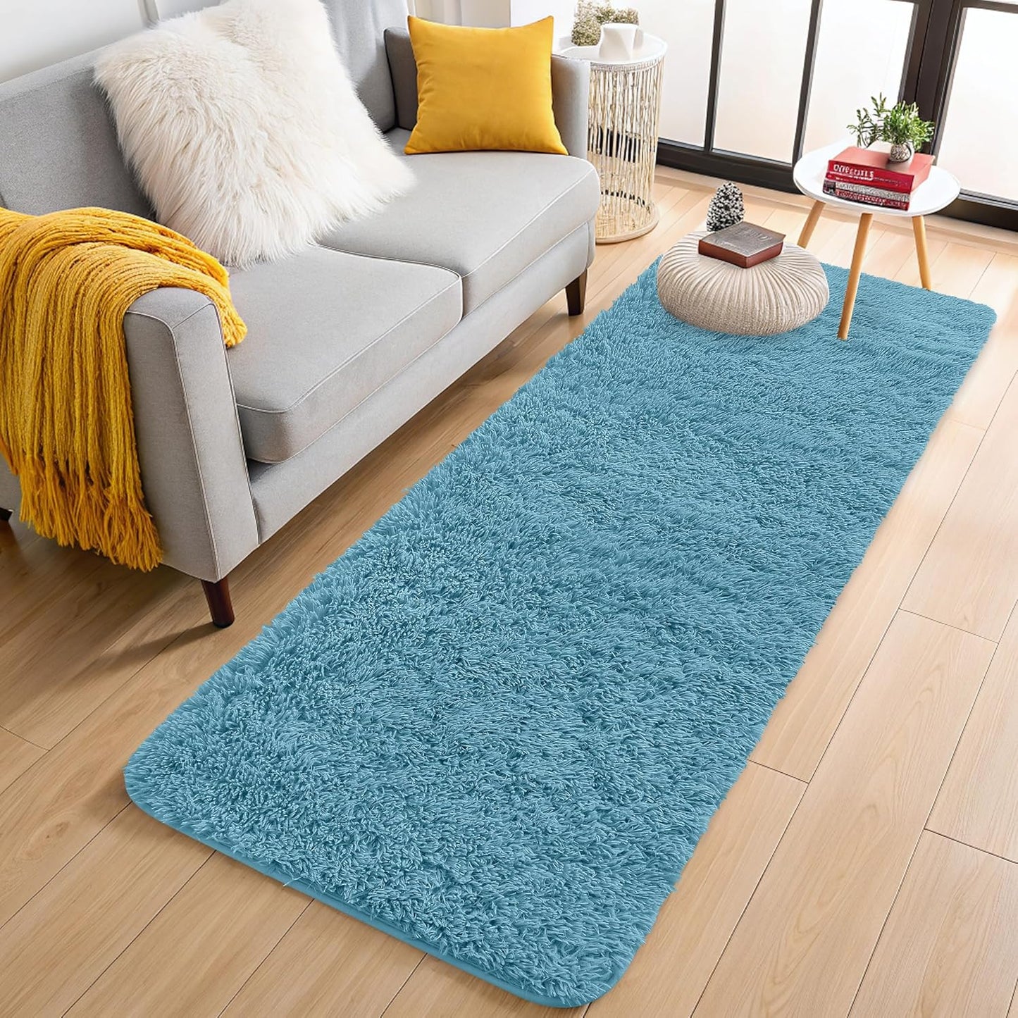 OLANLY Runner Rugs - Soft Fluffy Machine Washable 2x5 for Hallway & Bedroom | Slate Blue Indoor Carpet