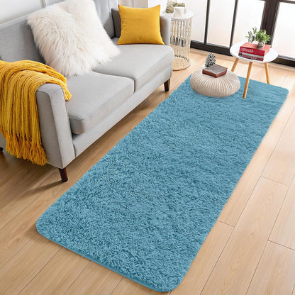 OLANLY Runner Rugs - Soft Fluffy Machine Washable 2x5 for Hallway & Bedroom | Slate Blue Indoor Carpet