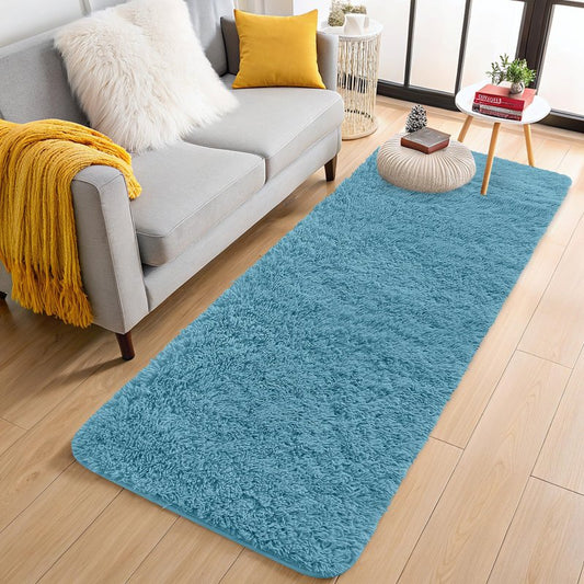 OLANLY 2x6 Machine Washable Runner Rugs for Hallway, Soft Fluffy Shaggy Bedside Rugs for Bedroom, Living Room, Indoor Floor Carpet for Kids Girls and Boys, Home Decor Aesthetic, Slate Blue
