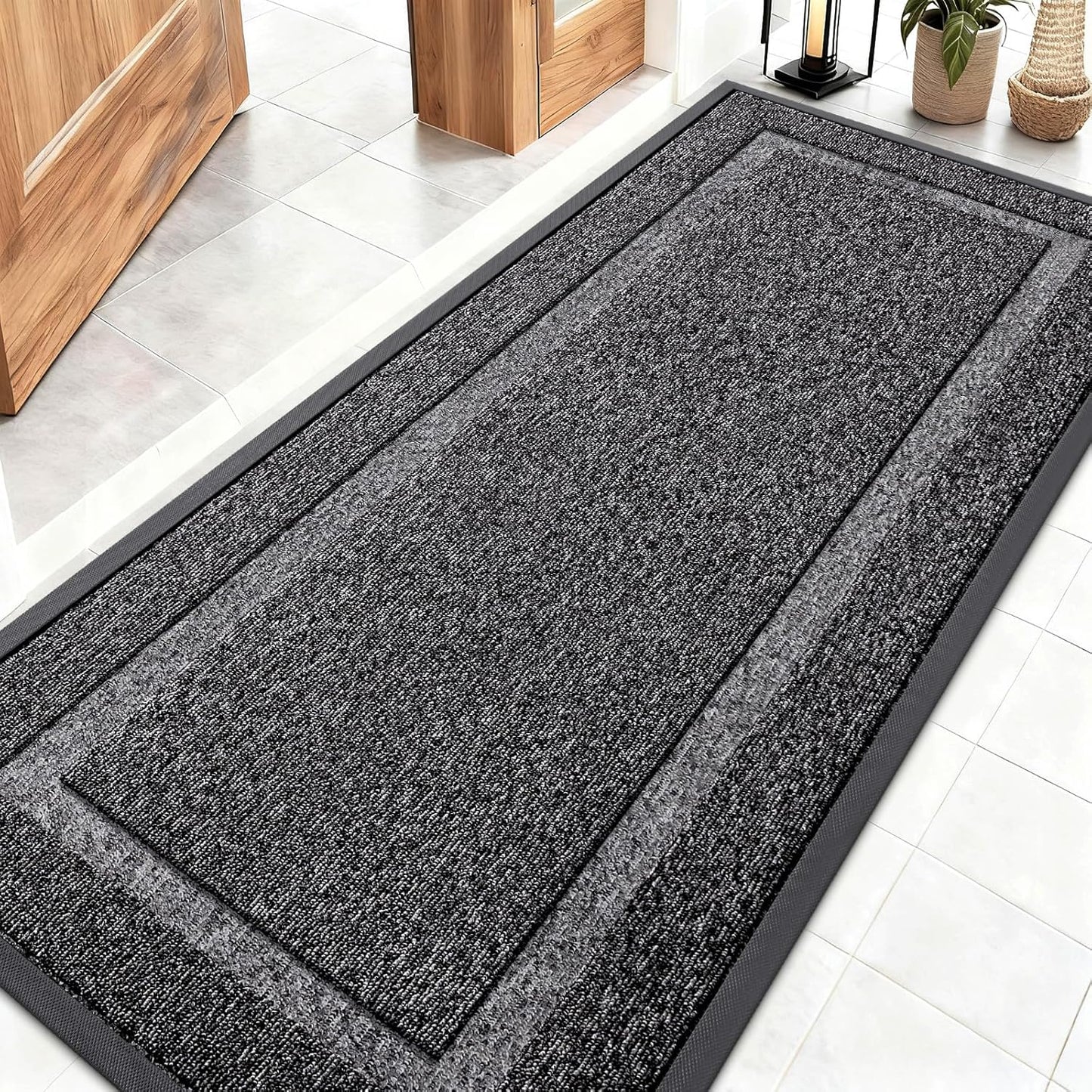 OLANLY Waterproof Front Door Mat - All-Season Indoor/Outdoor Doormat, Easy Clean, 59x23, Black and White