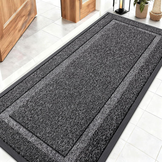 OLANLY Waterproof Front Door Mat - All-Season Indoor/Outdoor Doormat, Easy Clean, 59x23, Black and White