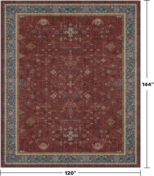 Hazo Haus Moroccan Area Rug - Dark Red 10x12 Washable Lightweight Rug for Living Room & Dining Room