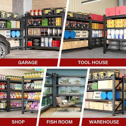 Heavy Duty Garage Shelving Units by [Brand Name] - 5000LBS Capacity Black Metal Storage Rack | 71.3"W x 24"D x 70"H