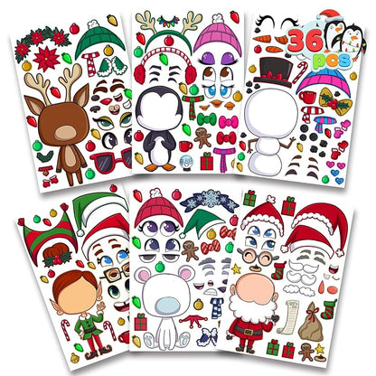 Variation of THIS listing Christmas Make-a-face Sticker Sheets - 36 Pcs Reindeer Snowman Elf For Kids Party Favor Art Craft Classroom