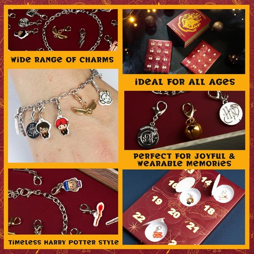 Harry Potter Advent Calendar 2025 - Charm Bracelet Jewelry Set with 23 Charms | Christmas Countdown Gift for Girls (Burgundy)