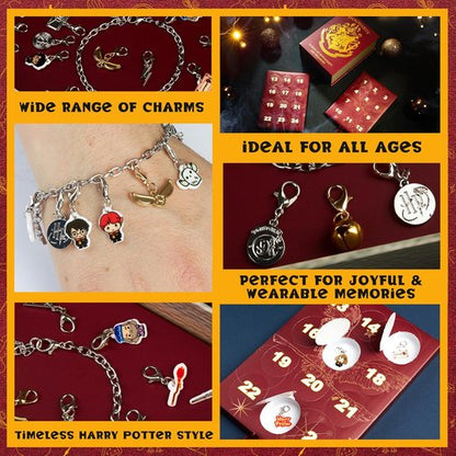 Harry Potter Advent Calendar 2025 - Charm Bracelet Jewelry Set with 23 Charms | Christmas Countdown Gift for Girls (Burgundy)