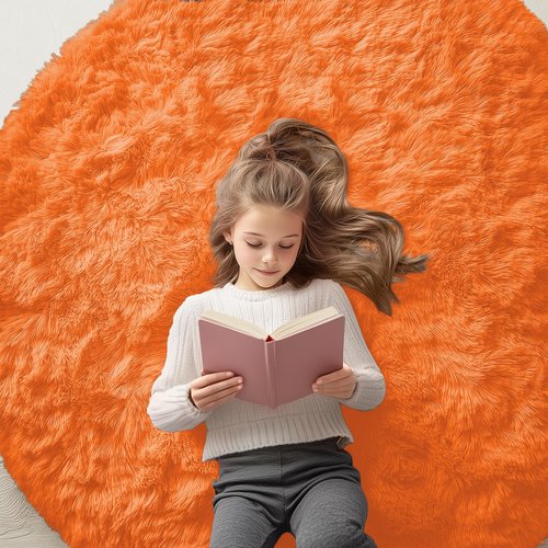 OLANLY Orange Round Rugs for Bedroom - Machine Washable, 5 ft Circle Area Rugs for Living Room, Soft and Fluffy Shaggy Carpet for Teen Girl and Boys, Nursery Rooms, Dorms, Home Decor Aesthetic