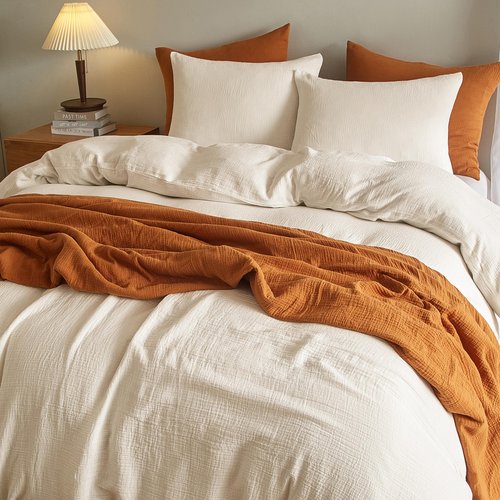 SE SOFTEXLY Muslin Duvet Cover Queen Size, 100% Washed Cotton Duvet Cover Set, Ultra Soft Comforter Cover Linen Like, 3 Pieces Minimalist Gauze Duvet Cover with 2 Pillowcases, 90"x90", Off-White