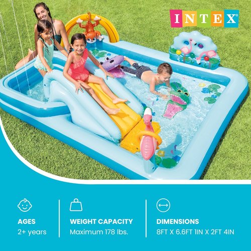 Intex Inflatable Jungle Adventure Play Center - 96" x 78" x 28" Kiddie Pool & Water Slide for Kids