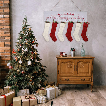 Regine Switzerland Christmas Stocking Holder - 24 Inch White Wood Sign with 6 Hangers for Mantel