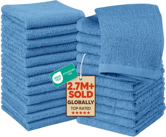 Utopia Towels 24 Pack Cotton Washcloths Set, 100% Ring Spun Cotton, Premium Quality Flannel Face Cloths, Highly Absorbent and Soft Feel Fingertip Towels, Electric Blue