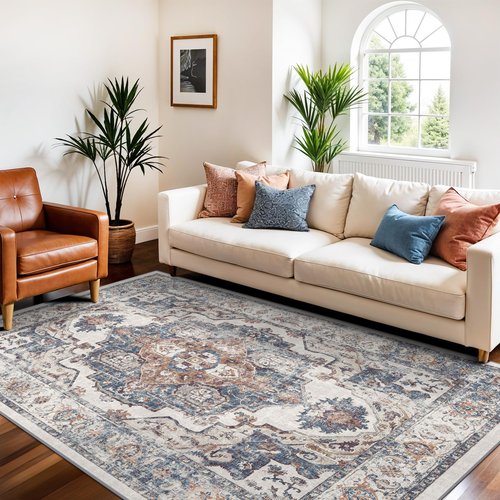 4x6 Living Room Area Rugs: Washable Boho Bedside Rugs Non-Slip Low Pile Small Carpet for Kitchen Bedroom Non-Shedding Floor Mat for Kids Room Office Dining Room(4x6，Brick)